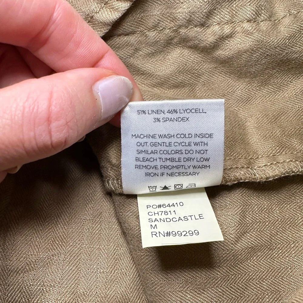 Level 99 Linen Blend Tan Button Down Utility Shirt - Picture 10 of 10